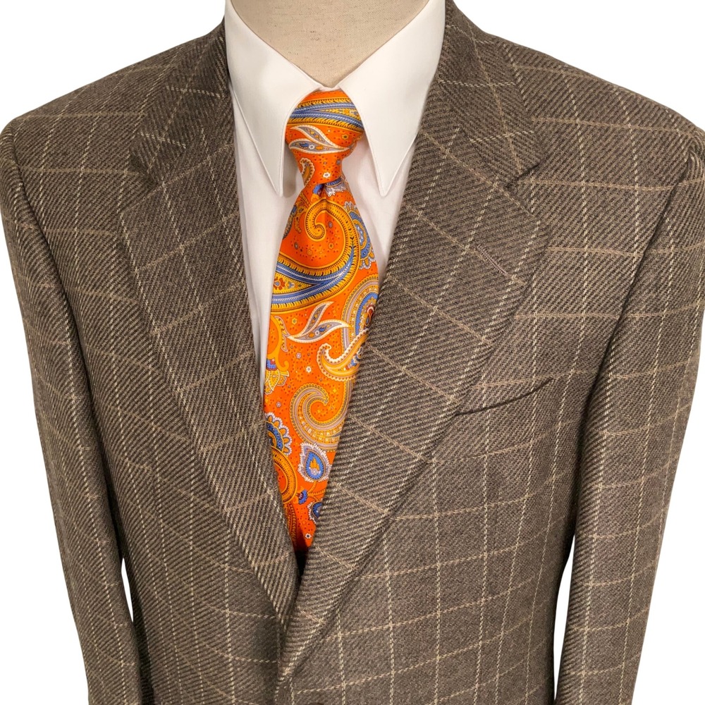 Hickey-Freeman Blazer Mens 40R Brown Windowpane Plaid Oakbrook Camelhair USA VTG